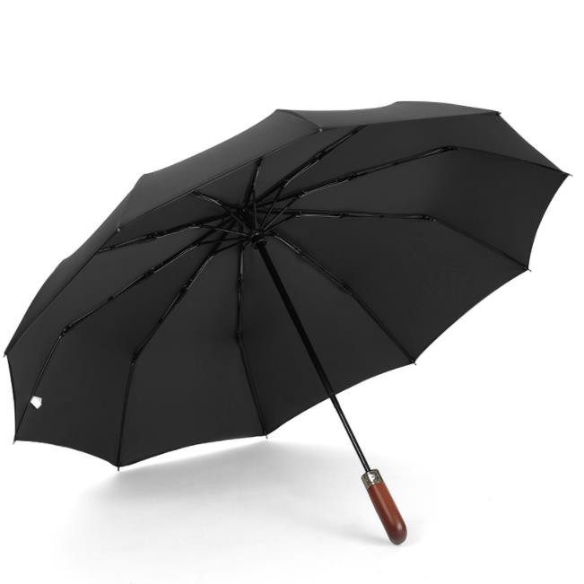 Fully automatic folding solid wood handle three fold umbrella